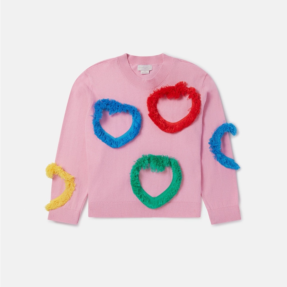 Stella McCartney Colorful Heart Embellished Pink Sweater